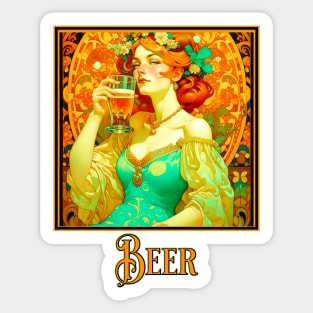 Art Nouveau Beer Lady Sticker